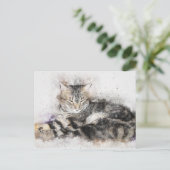 Carte Postale Aquarelle Noir Brown et Blanc Chat (Debout devant)