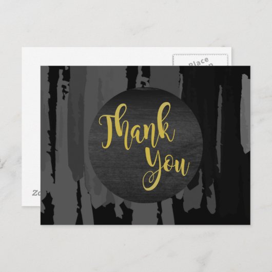 Carte Postale Aquarelle Noir et Merci Or Abstrait (Devant / Derrière)