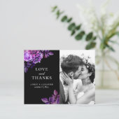 Carte Postale Aquarelle noir & violet mariage floral merci (Debout devant)