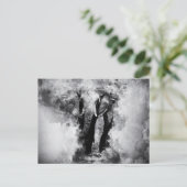 Carte Postale Aquarelle noire et blanche africaine Eléphant (Debout devant)