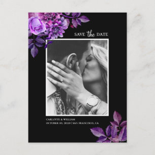 Carte Postale Aquarelle noire et violette florale Save the Date