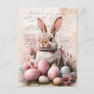 Carte Postale Aquarelle OEufs colorés de lapin de Pâques