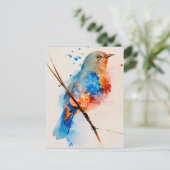 Carte Postale Aquarelle Oiseau Peinture Toile Mur Art Bleu Oisea (Debout devant)