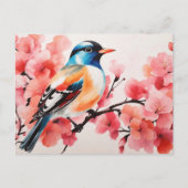 Carte Postale Aquarelle Oiseau Vibrant Dans La Forêt De Fleurs D (Devant)