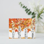 Carte Postale Aquarelle Oiseaux Arbres Automne Orange Feuille (Debout devant)