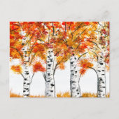 Carte Postale Aquarelle Oiseaux Arbres Automne Orange Feuille (Devant)
