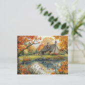 Carte postale aquarelle oiseaux automne maison nat (Debout devant)