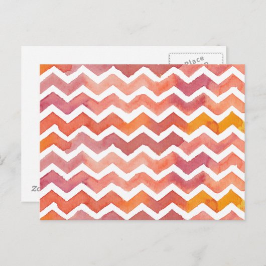 Carte Postale Aquarelle orange et rose Arrière - plan Chevron (Devant / Derrière)