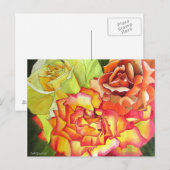 Carte Postale Aquarelle orange et rose jaune art original (Devant / Derrière)