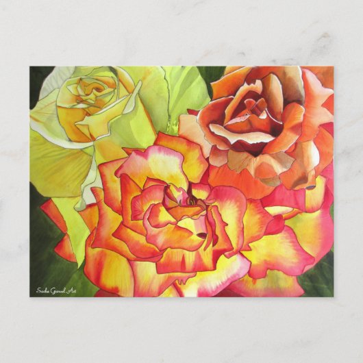 Carte Postale Aquarelle orange et rose jaune art original (Devant)