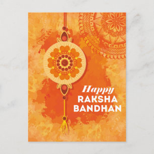 Carte Postale Aquarelle orange Happy Raksha Bandhan