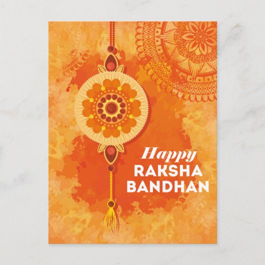Carte Postale Aquarelle orange Happy Raksha Bandhan (Devant)