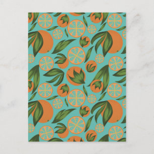 Carte Postale Aquarelle Orange Turquoise Motif botanique
