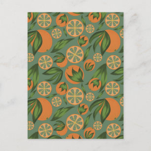 Carte Postale Aquarelle orange Turquoise Motif de fruits