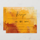 Carte Postale Aquarelle orange vif Abstrait Mariage couché de so (Devant / Derrière)