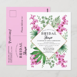 Carte Postale Aquarelle Orchidées Fête des mariées Feuille tropi