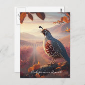 Carte Postale Aquarelle originale California Quail. Oiseau (Devant / Derrière)