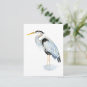 Carte Postale Aquarelle originale Great Blue Heron Bird (Debout devant)