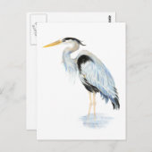 Carte Postale Aquarelle originale Great Blue Heron Bird (Devant / Derrière)