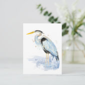 Carte Postale Aquarelle originale Great Blue Heron Bird (Debout devant)