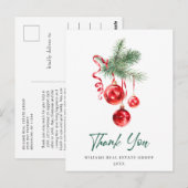 Carte Postale Aquarelle Ornement Noël Merci de Noël (Devant / Derrière)