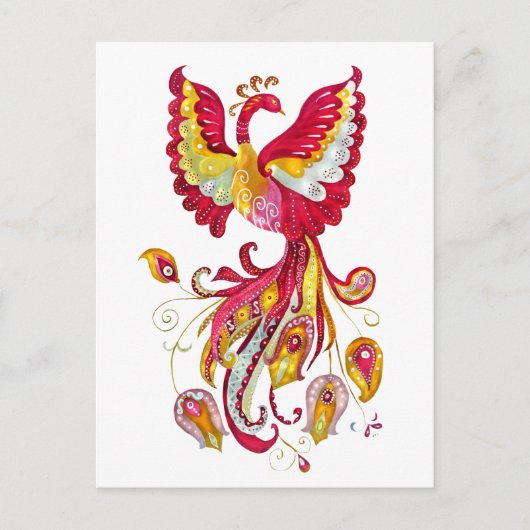 Carte Postale Aquarelle ou Phoenix Imaginaire Bird (Devant)