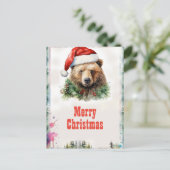 Carte Postale Aquarelle Ours de Noël (Debout devant)