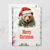 Carte Postale Aquarelle Ours de Noël (Devant / Derrière)