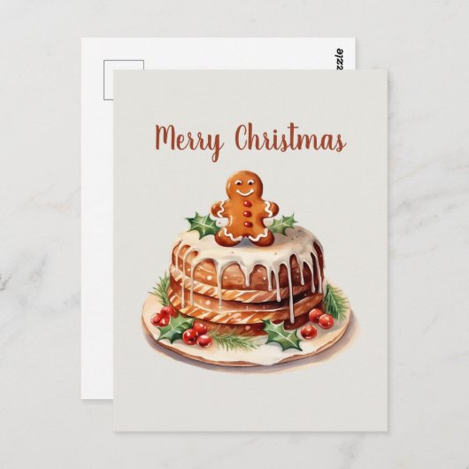 Carte Postale aquarelle pain d'épices cake ajouter du texte (Devant / Derrière)