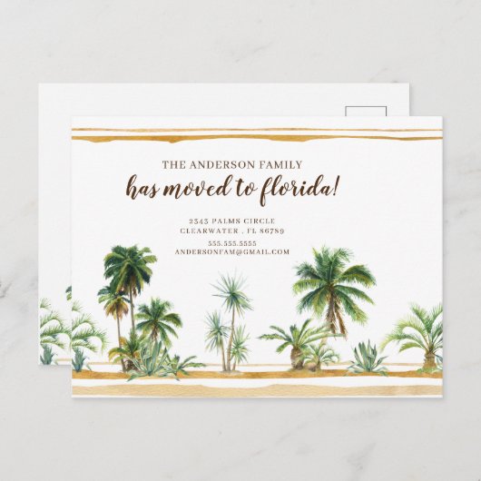 Carte Postale Aquarelle Palm Tree Moving Faire-part (Devant / Derrière)
