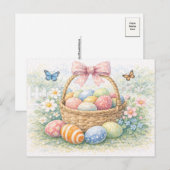 Carte postale aquarelle panier de Pâques (Devant / Derrière)
