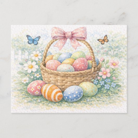 Carte postale aquarelle panier de Pâques (Devant)