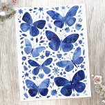 Carte Postale Aquarelle papillon bleu<br><div class="desc">Peinture à papillon bleu et blanc Indigo. Art original de Nic Squirrell.</div>