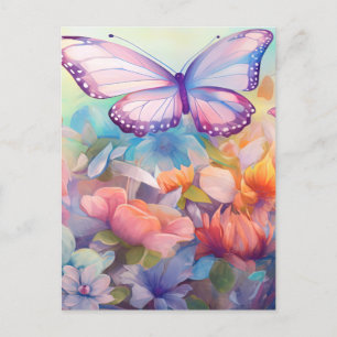 Carte Postale Aquarelle papillon design floral