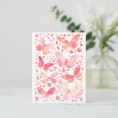 Carte Postale Aquarelle Papillon Motif rose (Debout devant)