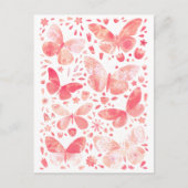 Carte Postale Aquarelle Papillon Motif rose (Devant)