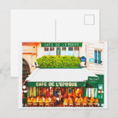 Carte Postale Aquarelle Paris France Café (Devant / Derrière)