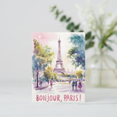 Carte Postale Aquarelle parisienne de la Tour Eiffel (Debout devant)