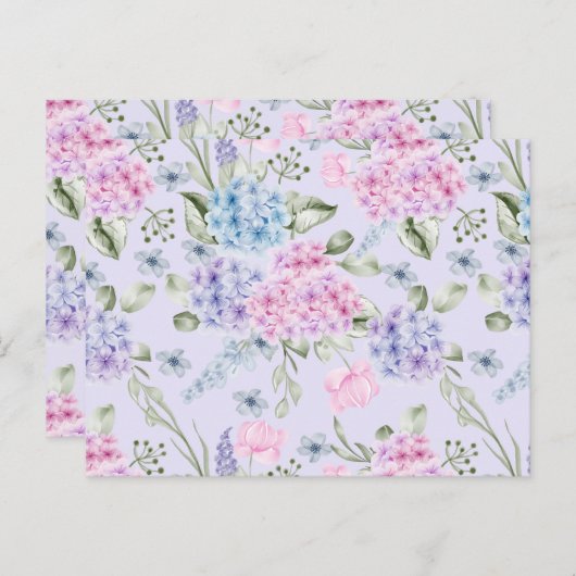 Carte Postale Aquarelle Pastel Couleur Mixte Fleurs d'Hydrangée (Devant / Derrière)