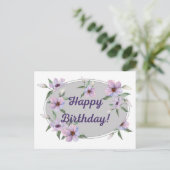 Carte Postale Aquarelle Pastel Fleurs Roses Joyeux Anniversaire (Debout devant)