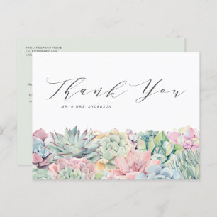 Carte Postale Aquarelle Pastel Succulents Merci Mariage