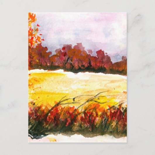 Carte Postale Aquarelle Paysage Abstrait Arbres d'automne (Devant)