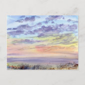 Carte Postale Aquarelle paysage matinal avec nuages et mer (Devant)