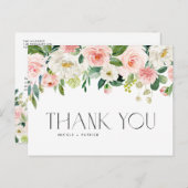 Carte Postale Aquarelle Peach Rose Merci Floral Garland (Devant / Derrière)