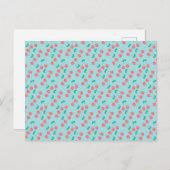 Carte Postale Aquarelle Peinte à la main de cerises rose Turquoi (Devant / Derrière)