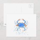 Carte Postale Aquarelle peinture de crabe bleu (Devant / Derrière)