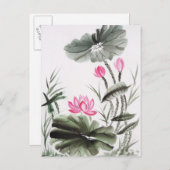 Carte Postale Aquarelle Peinture De Fleur De Lotus (Devant / Derrière)