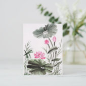 Carte Postale Aquarelle Peinture De Fleur De Lotus (Debout devant)