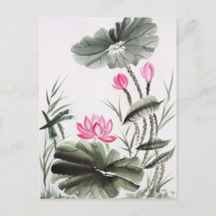 Carte Postale Aquarelle Peinture De Fleur De Lotus