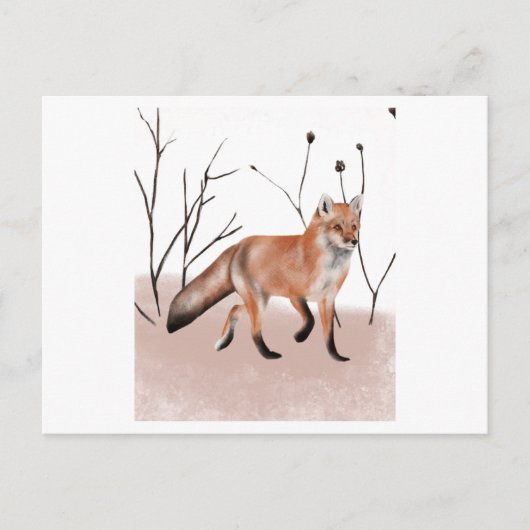 Carte Postale Aquarelle peinture d'un renard d'hiver marchant (Devant)